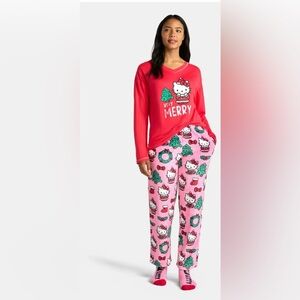 Hello Kitty PJs Set 3pc NWT M sz 8-10 Very Merry Christmas